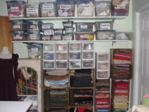 an organized sewing studio