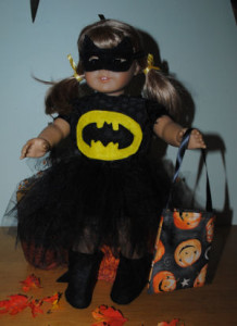 american girl doll in a bat girl handmade halloween costume