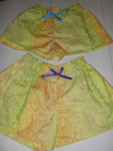 pair of yellow handmade flannel shorts for mommy and me